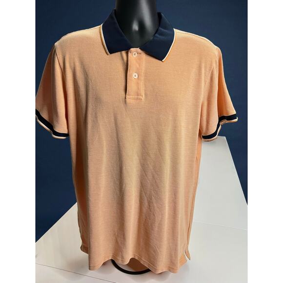 Aeropostale Polo Shirt XL Peach Orange Tan Navy Collar Cotton Blend Short Sleeve - Picture 1 of 7